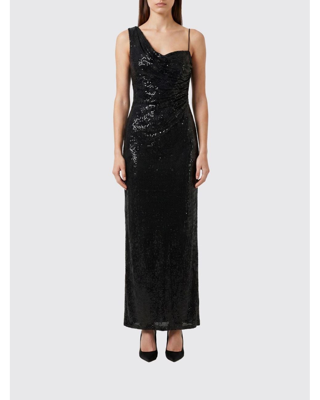 Self-Portrait Black One-Shoulder Rhinestone Embellished Long Evening Gown