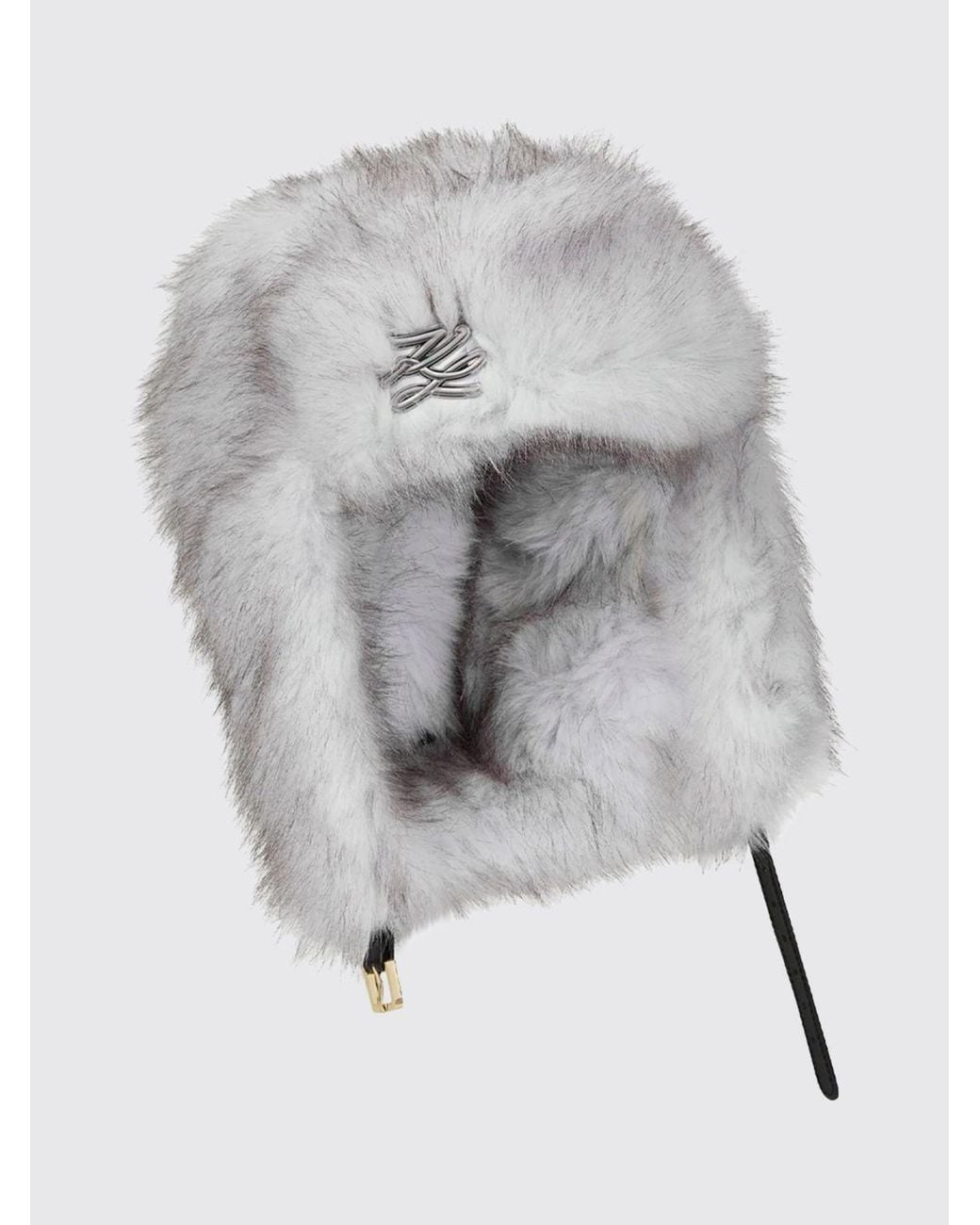 Karl Lagerfeld Gray Bicolour Monogram Pattern Faux Fur Beanie