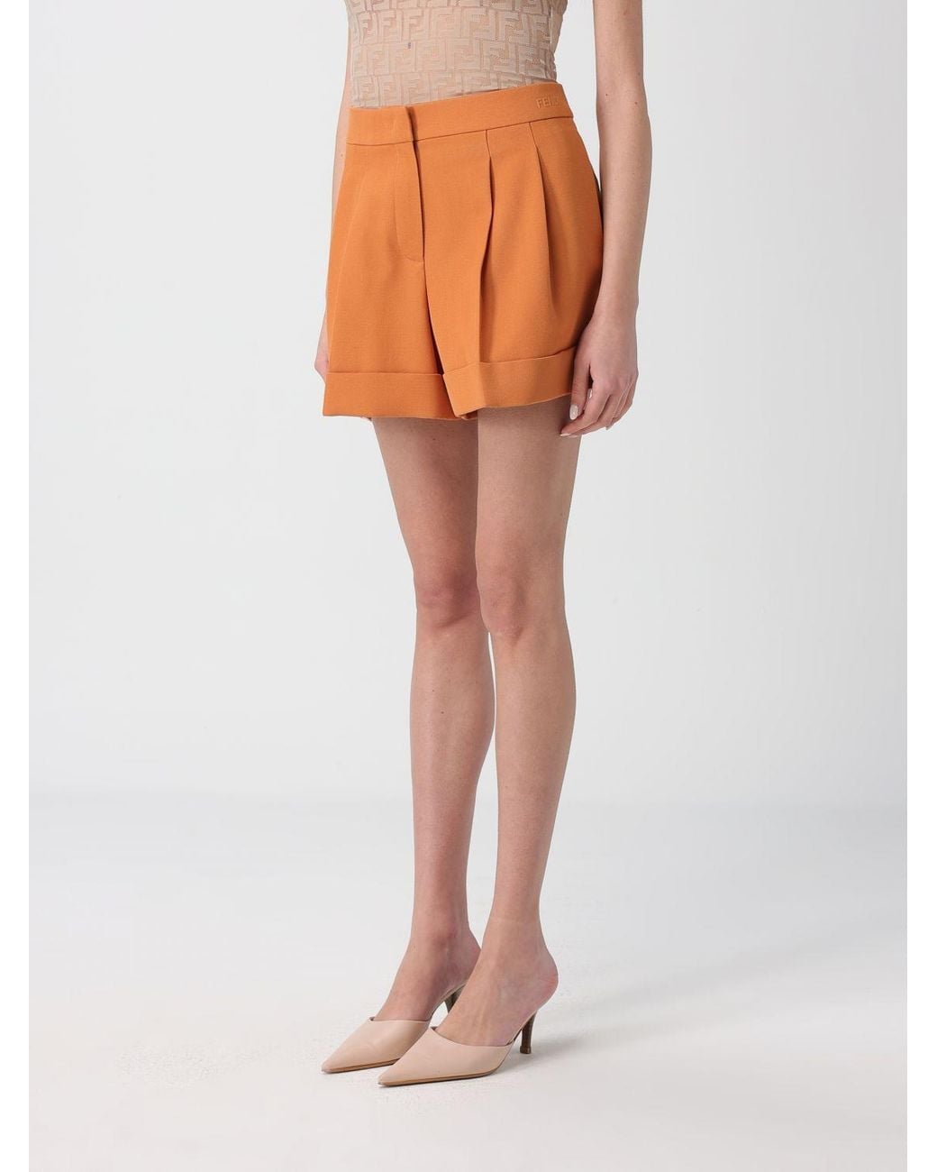 Fendi Orange Virgin Wool Grain De Poudre Shorts