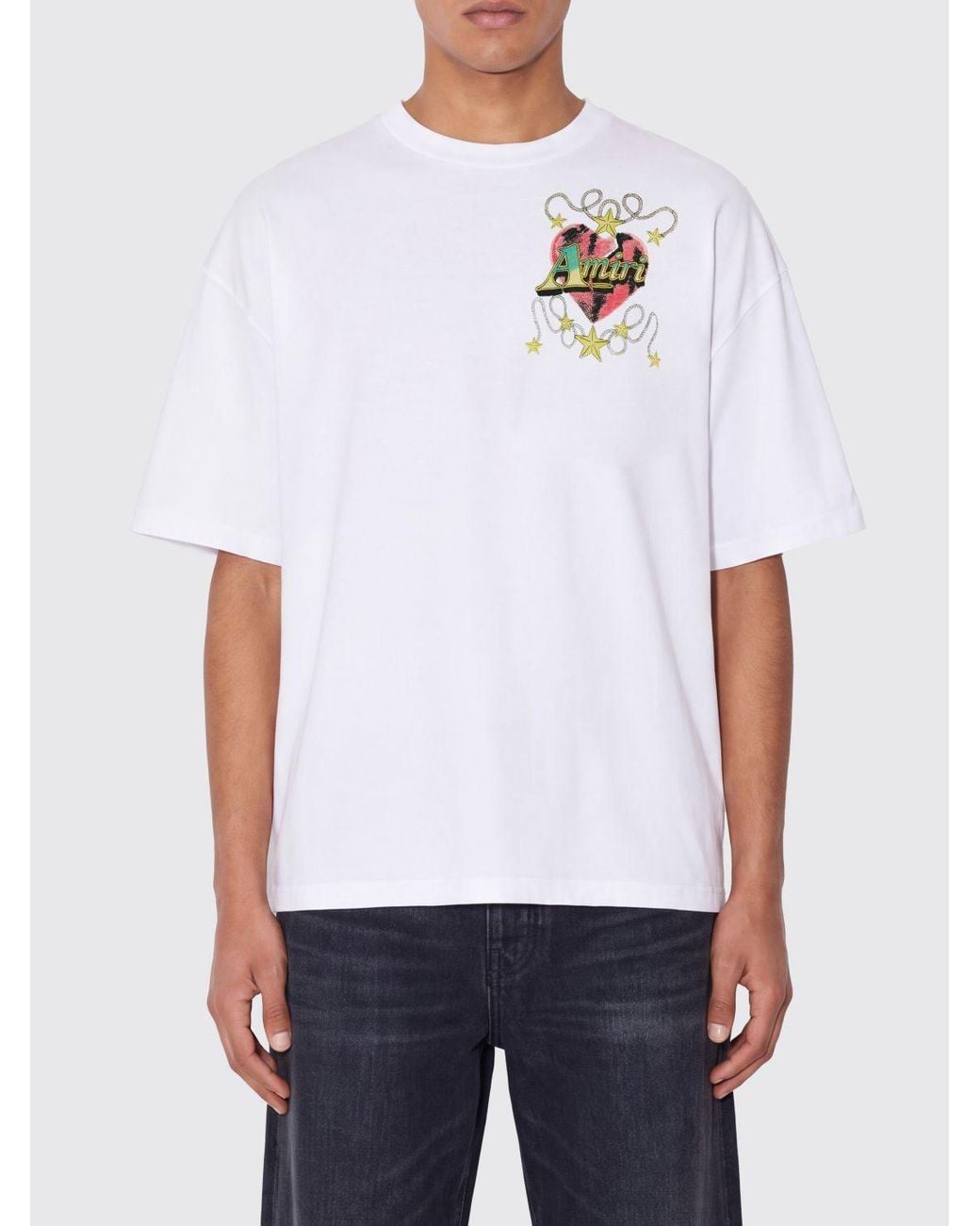Amiri White Cotton T-Shirt With Graphic Print And Dropped Shoulders for men