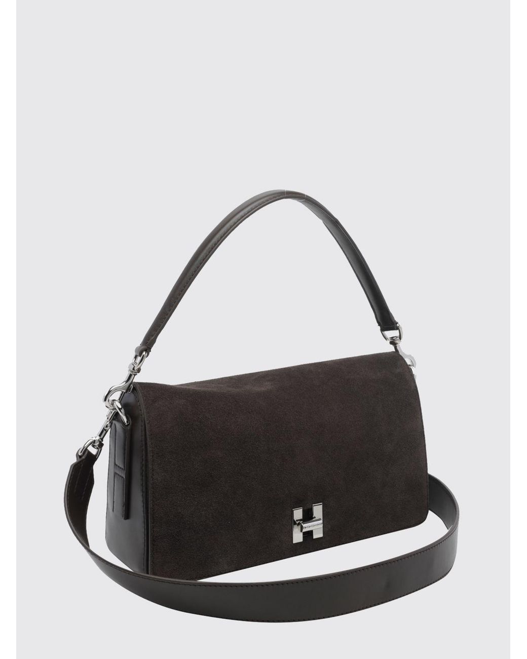 Hogan Black H-Turn Suede Shoulder Bag With Turn-Lock Closure
