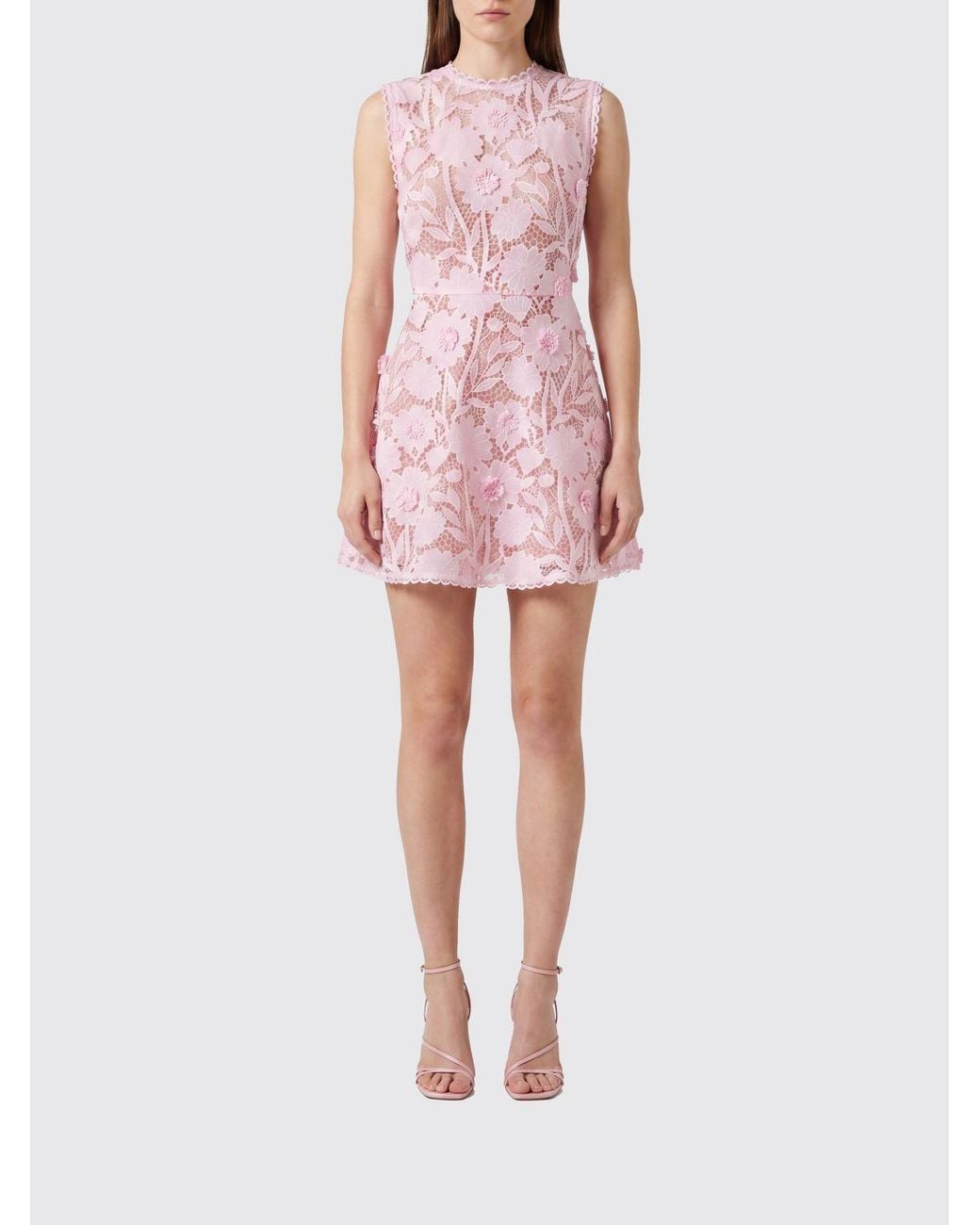 Self-Portrait Pink A-Line Off-The-Shoulder Lace Ceremony Mini Dress