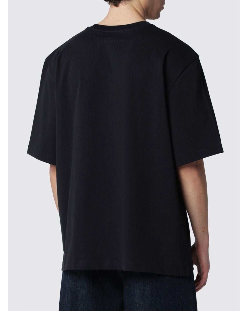 Studio Nicholson Black Relaxed Fit Cotton Crewneck T-Shirt With Back Logo for men