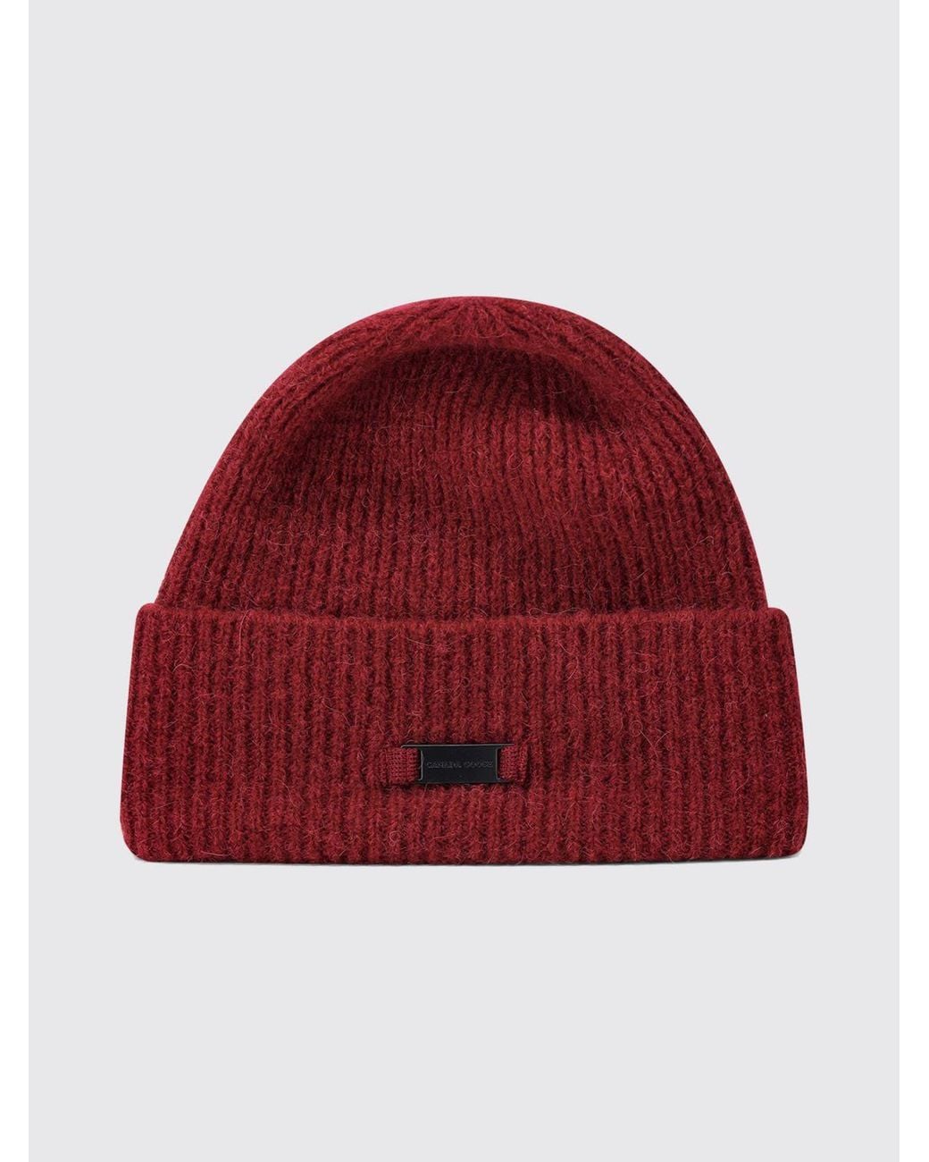 Canada Goose Red Ribbed Wool And Alpaca Blend Beanie With Metallic Logo