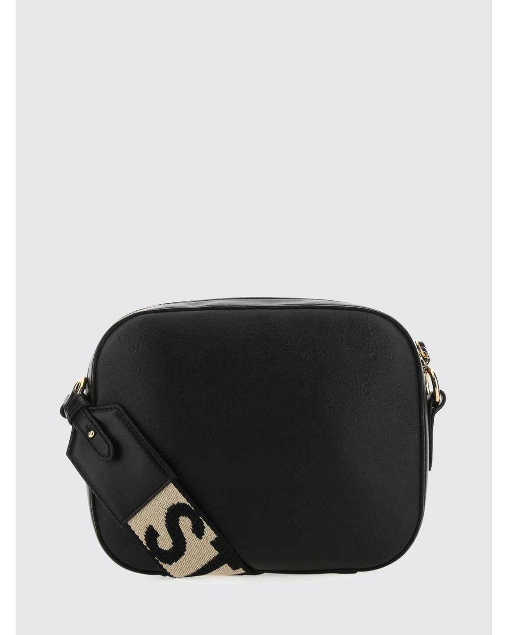 Stella McCartney Black Perforated Logo Mini Camera Bag With Logo Strap