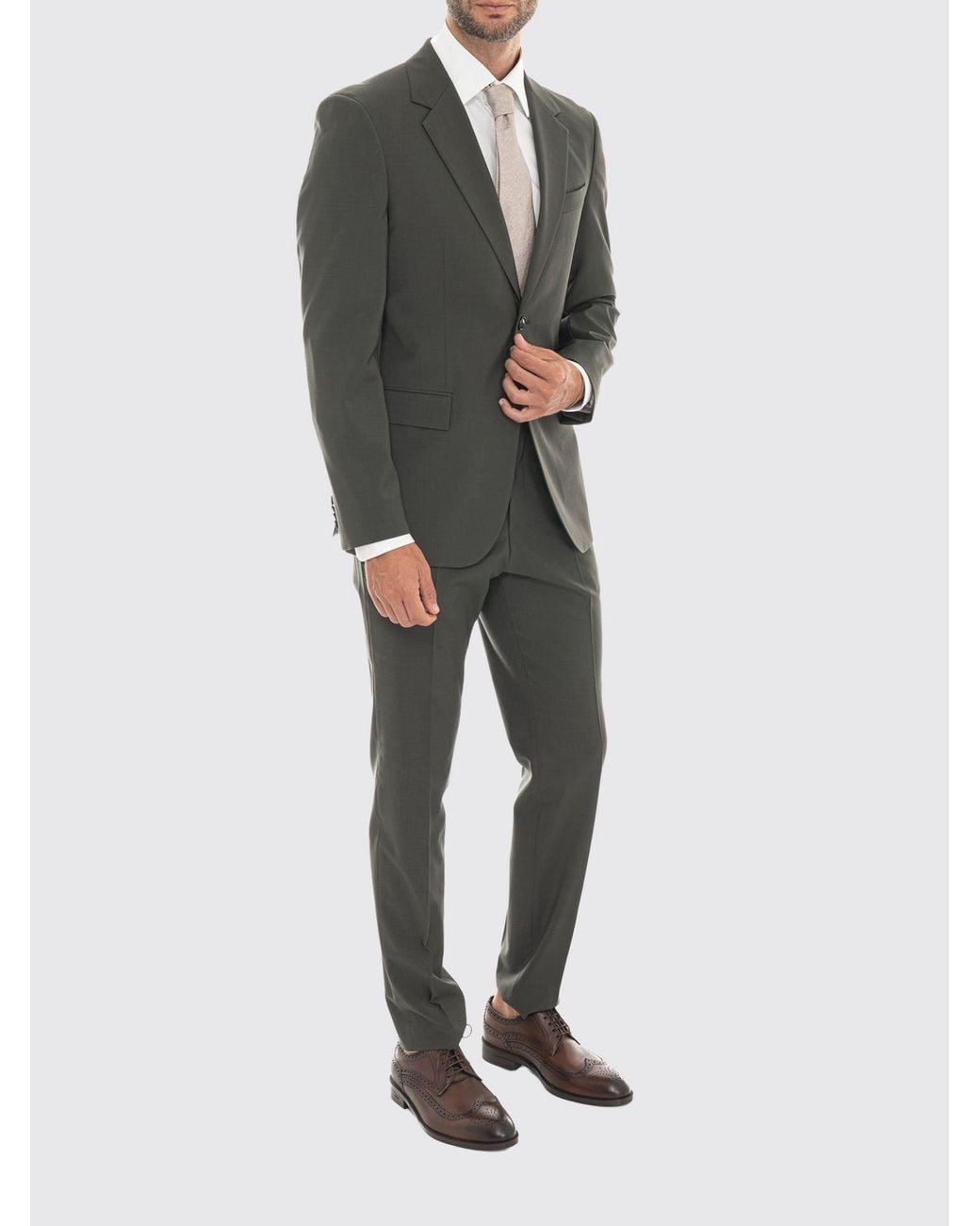 Boss Gray Single-Breasted Stretch Virgin Wool Suit With Classic Lapels for men