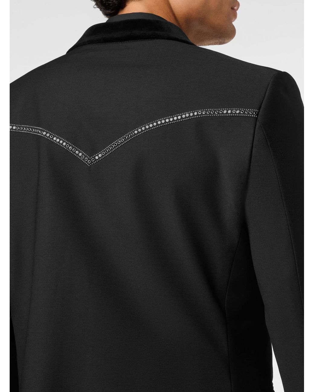 Philipp Plein Black Single-Breasted Wool Blazer With Embroidered Crystals And Peak Lapels for men