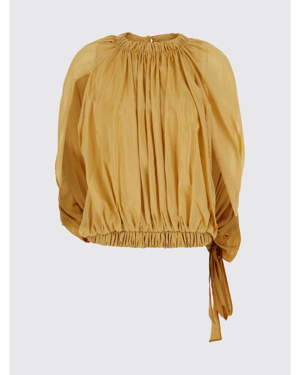 Semicouture Natural Cotton Muslin Blouse With Long Sleeves And Dropped Shoulders