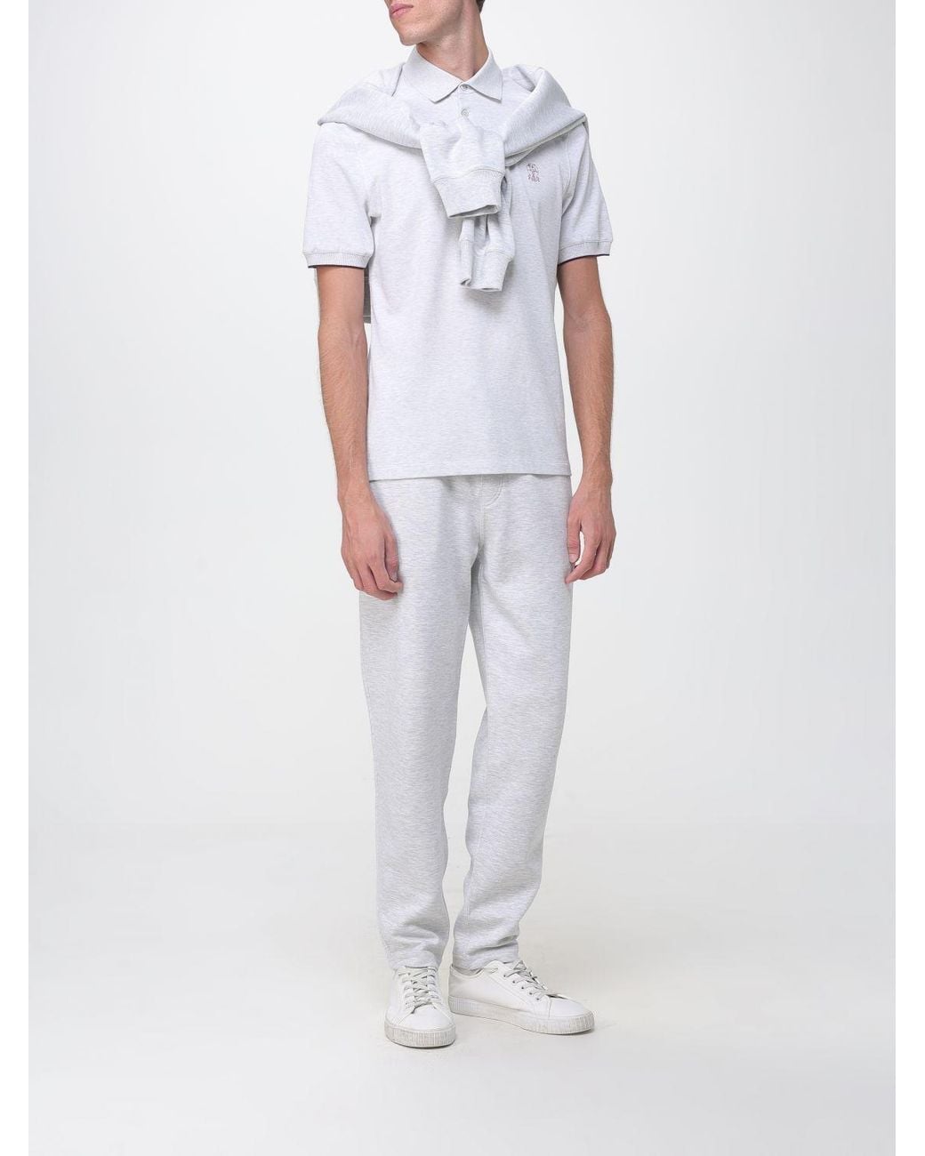 Brunello Cucinelli White Short-Sleeved Cotton Polo With Embroidered Logo for men