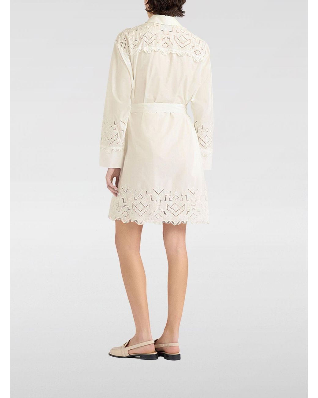 Momoní Natural MomonÌ Coyotera Cotton Poplin And Broderie Anglaise Mini Shirt Dress