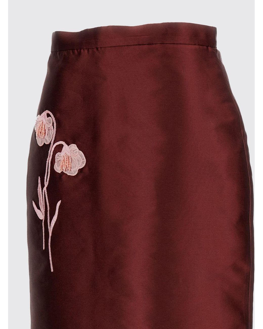 Erdem Red Floral Silk Blend High-Waisted Midi Pencil Skirt