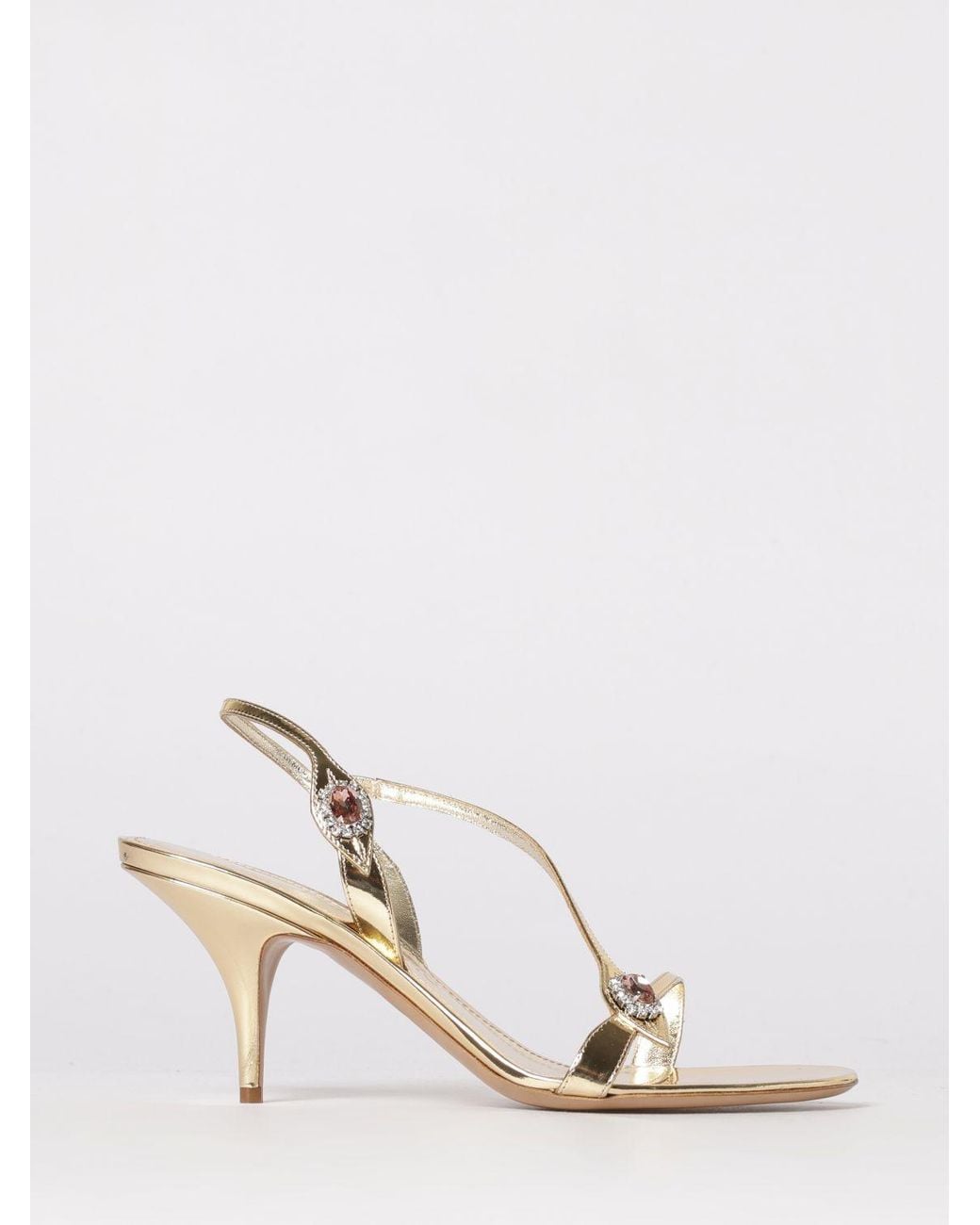 Ferragamo Natural Laminated Leather Sandals With Rhinestones