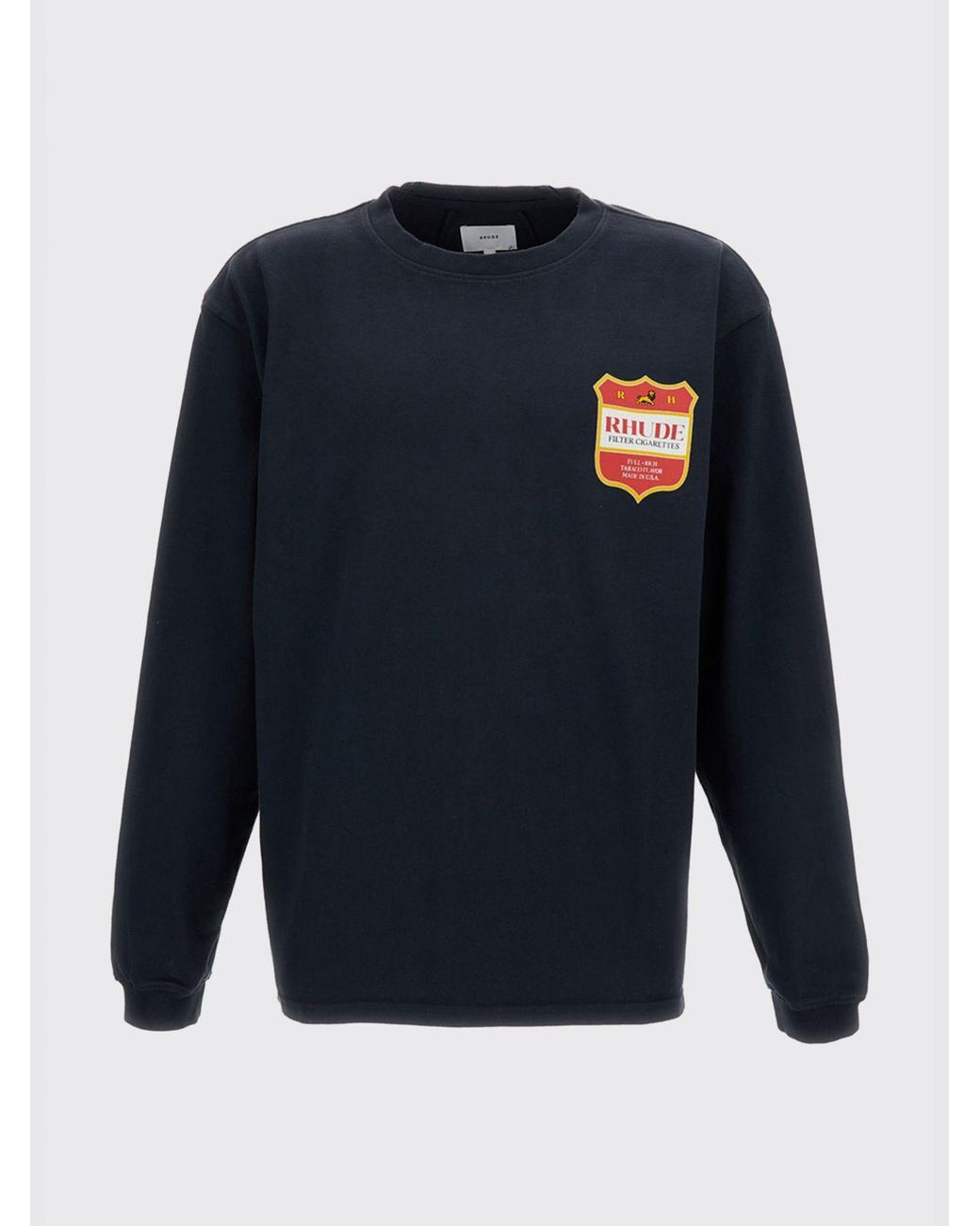 Rhude Blue Crewneck Cotton Logo Print Jumper With Dropped Shoulders for men