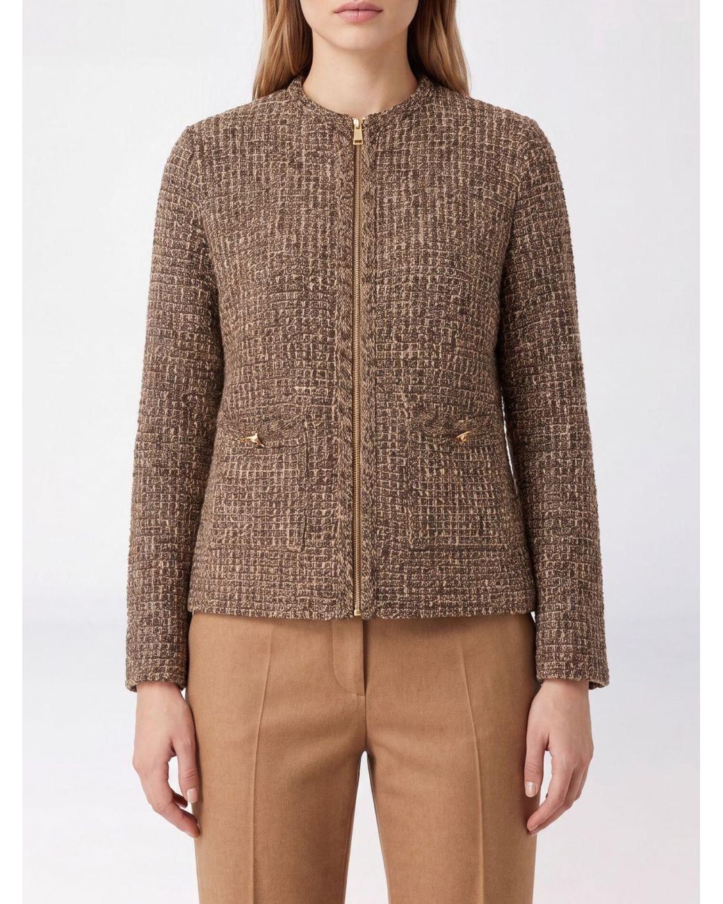 Fabiana Filippi Brown Slim Fit Wool And Cashmere Blend Cardigan With Zip