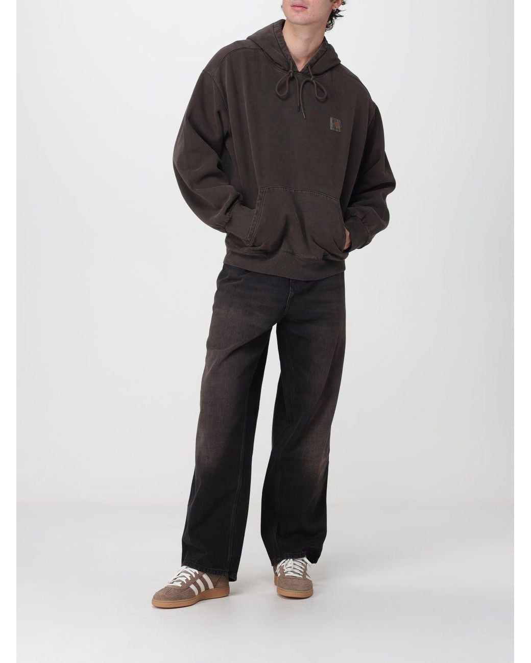 Carhartt Gray Relaxed Fit Cotton Hoodie With Kangaroo Pocket for men