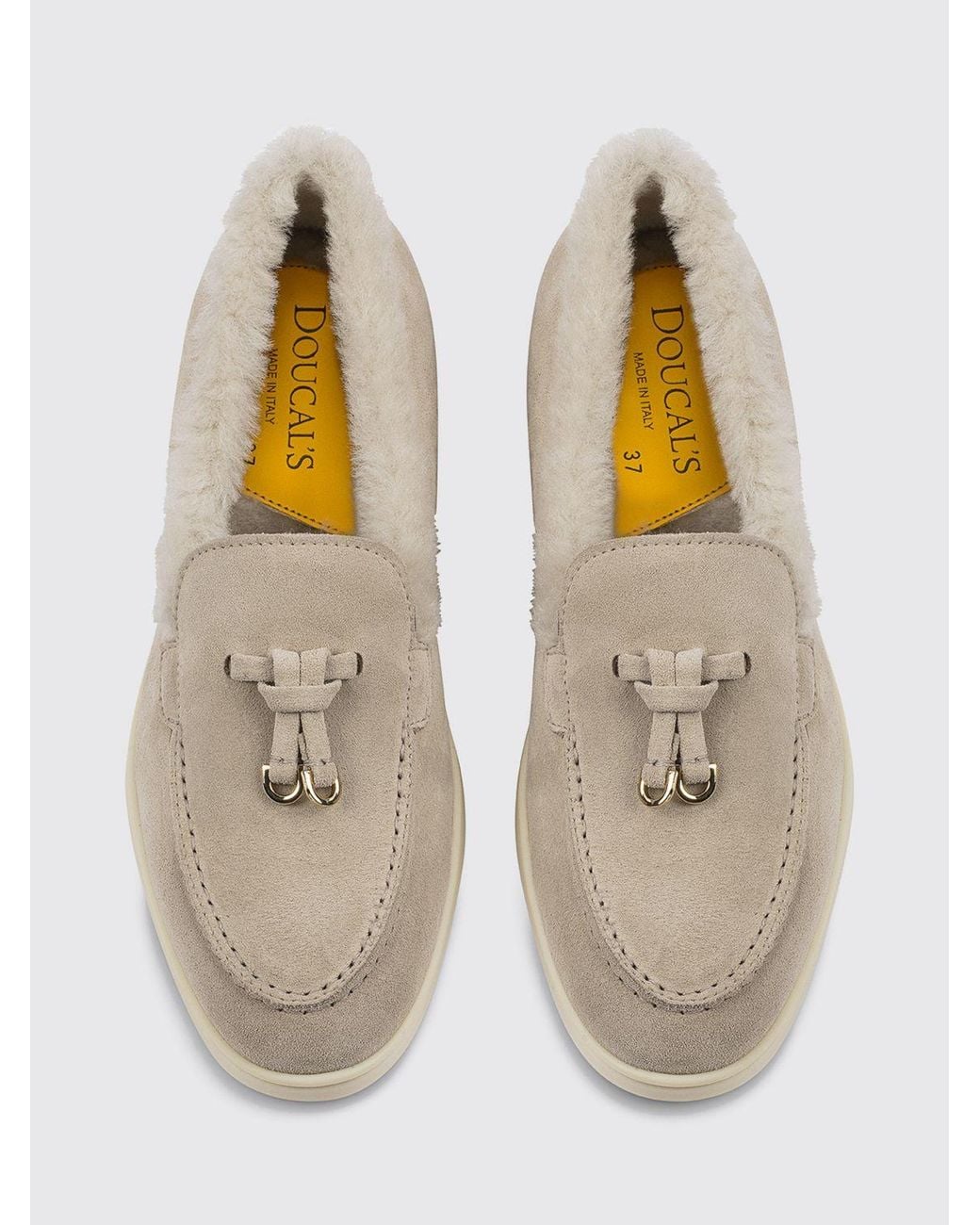 Doucal's Natural Suede Loafers With Shearling Lining