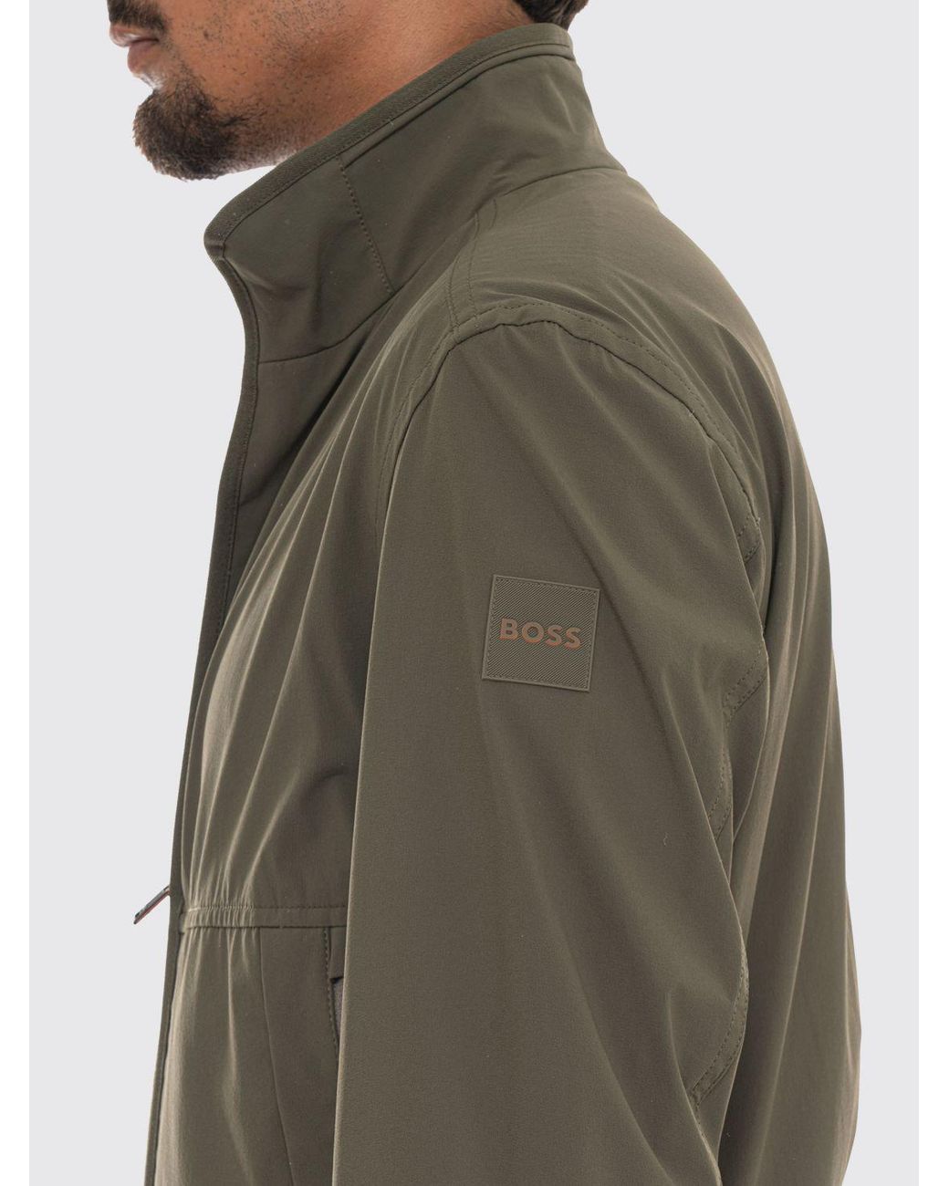 Boss Gray Water-Repellent Softshell Windbreaker Jacket With A High Neck for men