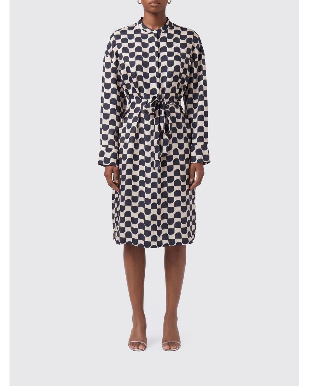 Max Mara White Printed Silk Chemisier Dress