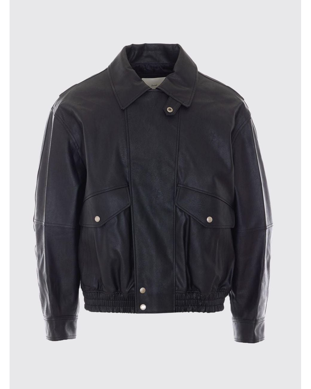 DUNST Black Faux Leather Jacket With A Classic Collar And Dropped Shoulders for men