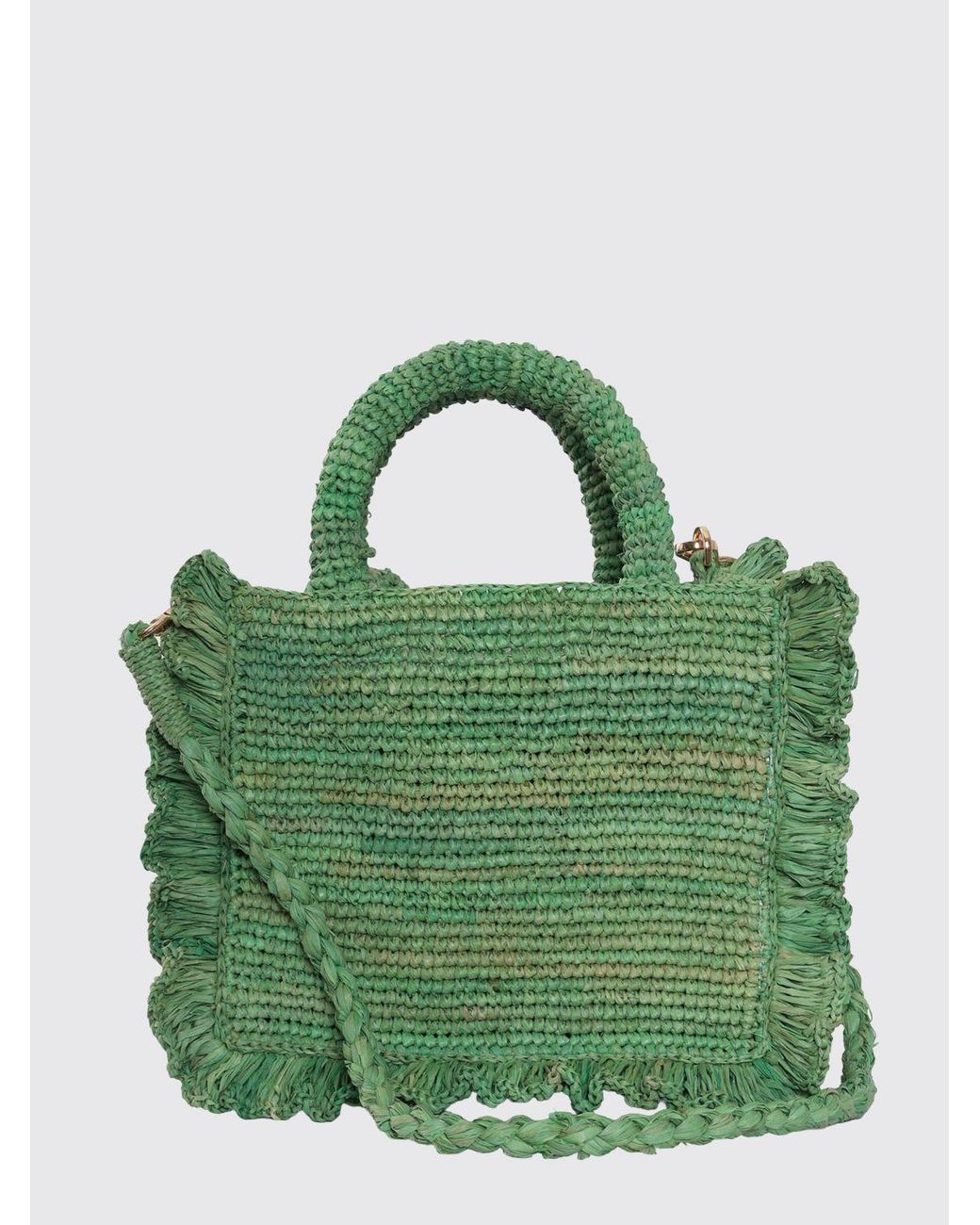 Mc2 Saint Barth Green Embroidered Logo Raffia Bag