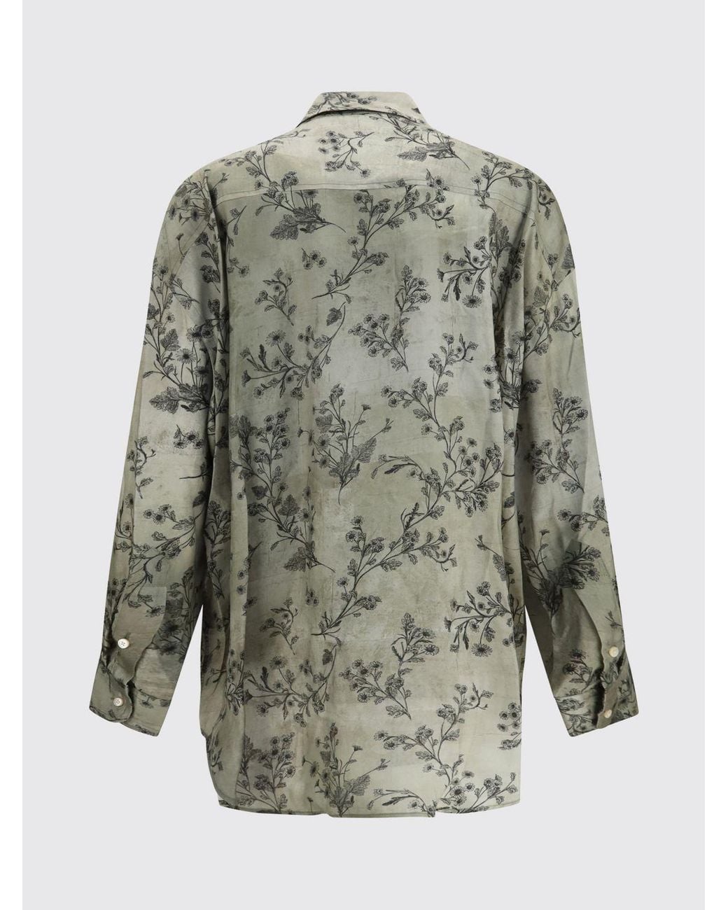 R13 Gray Long-Sleeved Floral Print Viscose Shirt