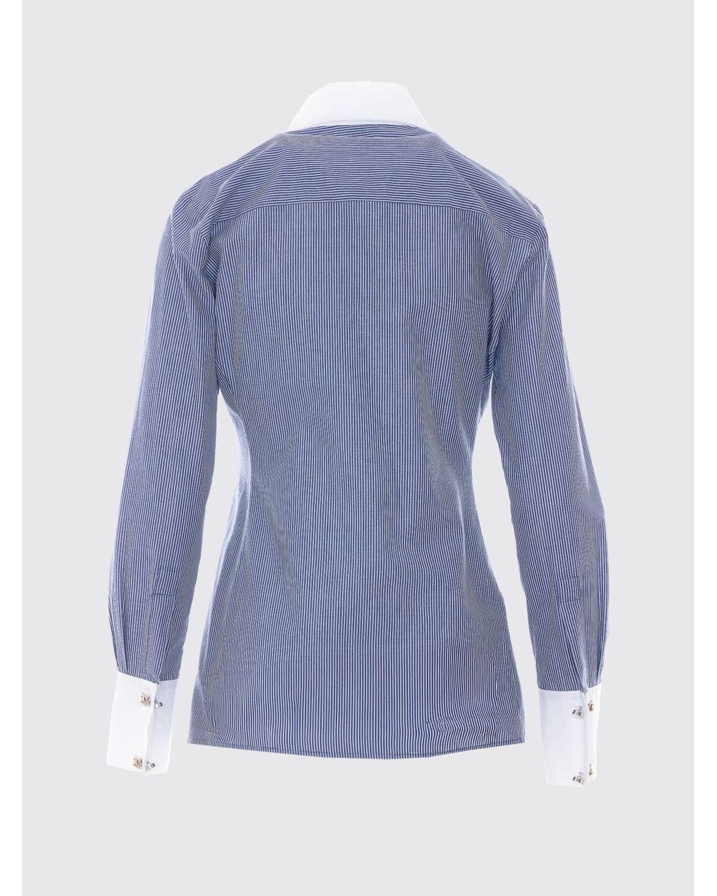 Pinko Purple Striped Slim Fit Cotton Shirt With A Pointed Collar And Embroidered Logo