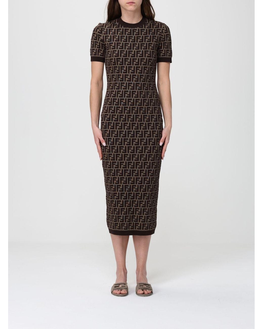 Fendi Black Ff Cotton Knit Sheath Dress