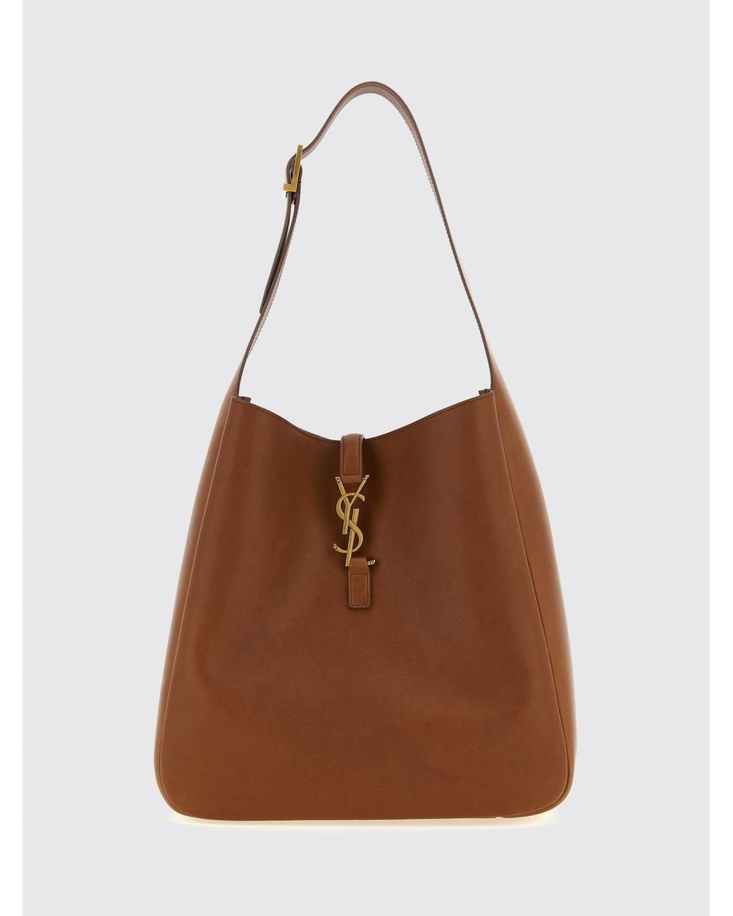 Saint Laurent Brown Le 5 À 7 Smooth Calfskin Leather Shoulder Bag With Ysl Buckle