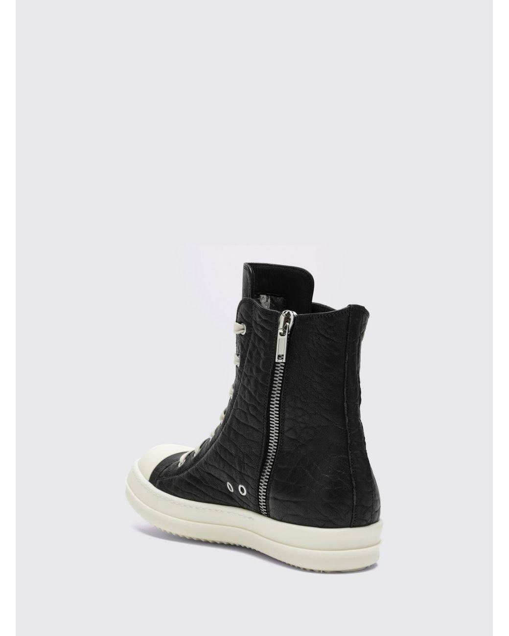 Rick Owens Black Tumbled Leather High-Top Sneakers With Side Zip And Round Toe for men