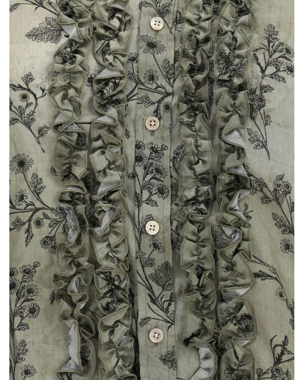 R13 Gray Long-Sleeved Floral Print Viscose Shirt