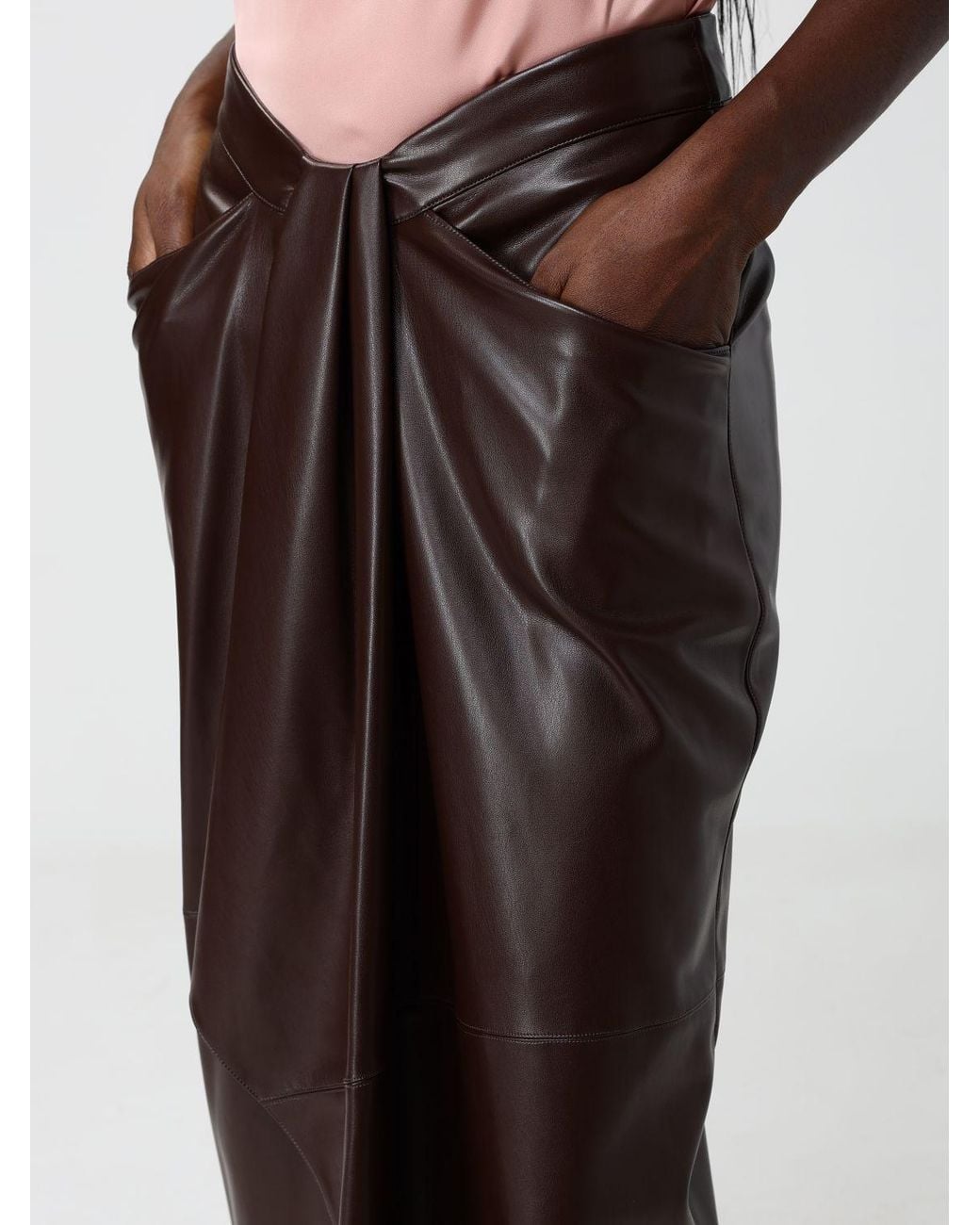 Hanita Brown High-Waisted Asymmetrical Midi Skirt