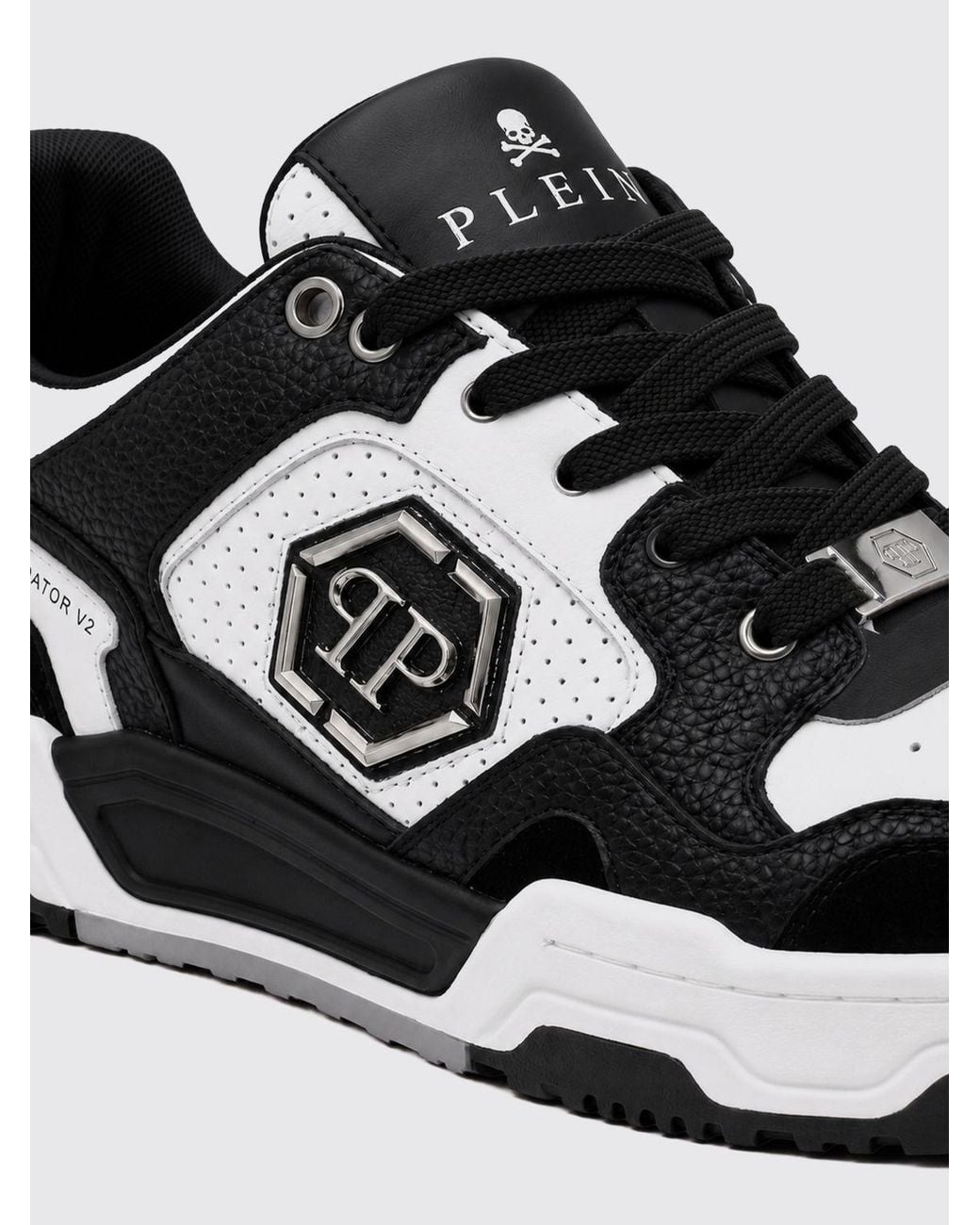 Philipp Plein White Predator V2 Low-Top Leather Trainers With Hexagon Logo for men