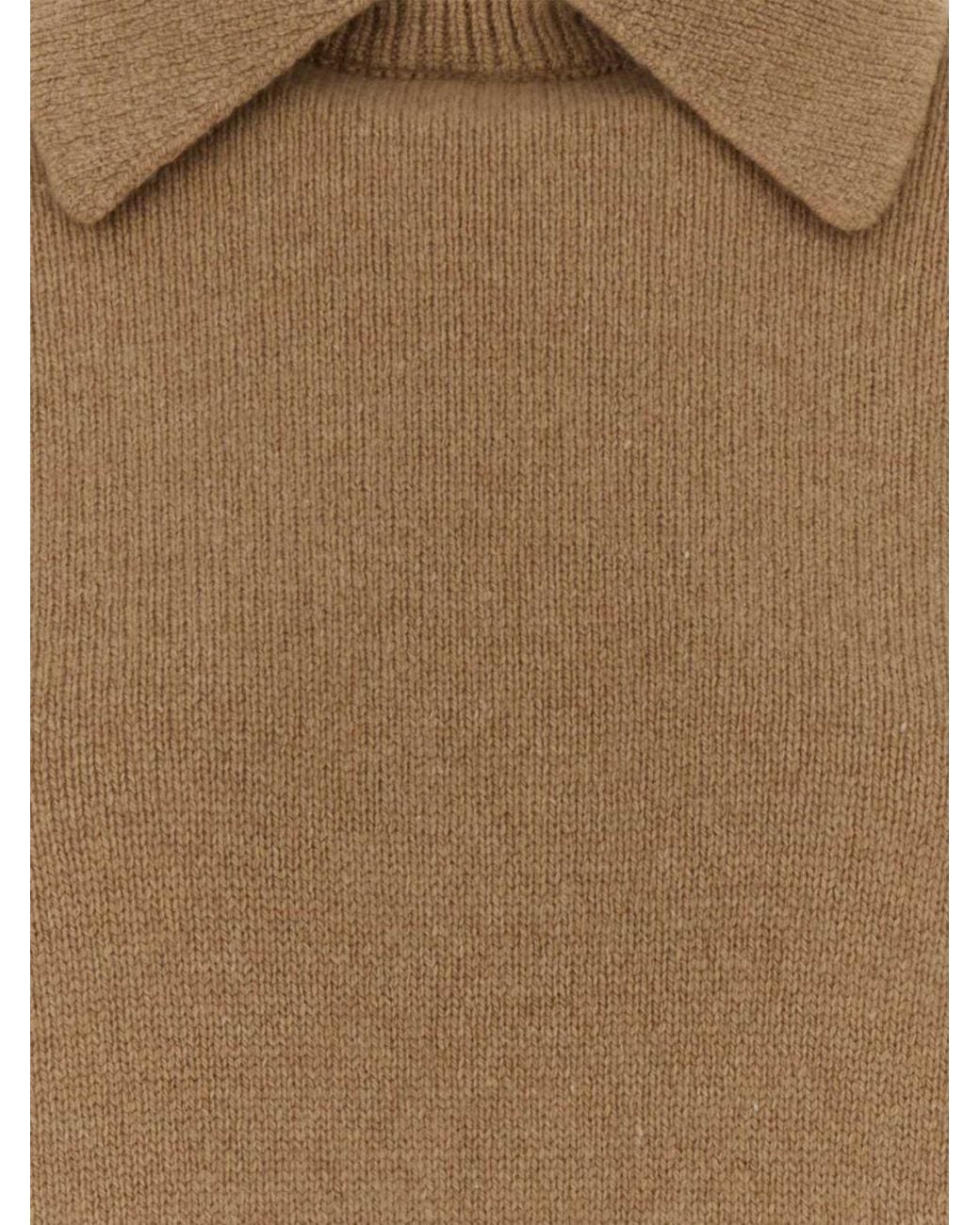 Khaite Natural Long-Sleeved Wool And Cashmere Blend Knit Polo With Classic Collar