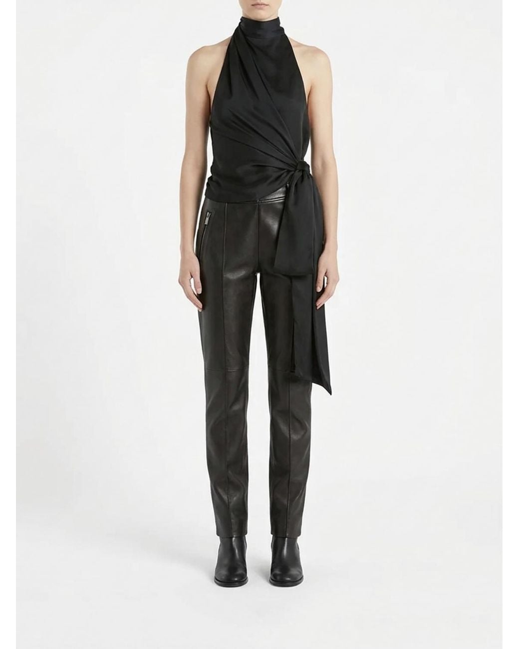 Balmain Black Pure Silk Halterneck Open-Shoulder Top