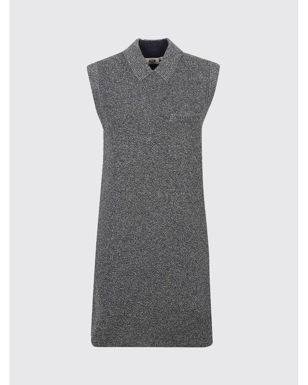Marni Gray Wool Blend Knit Polo Mini Dress With Classic Collar