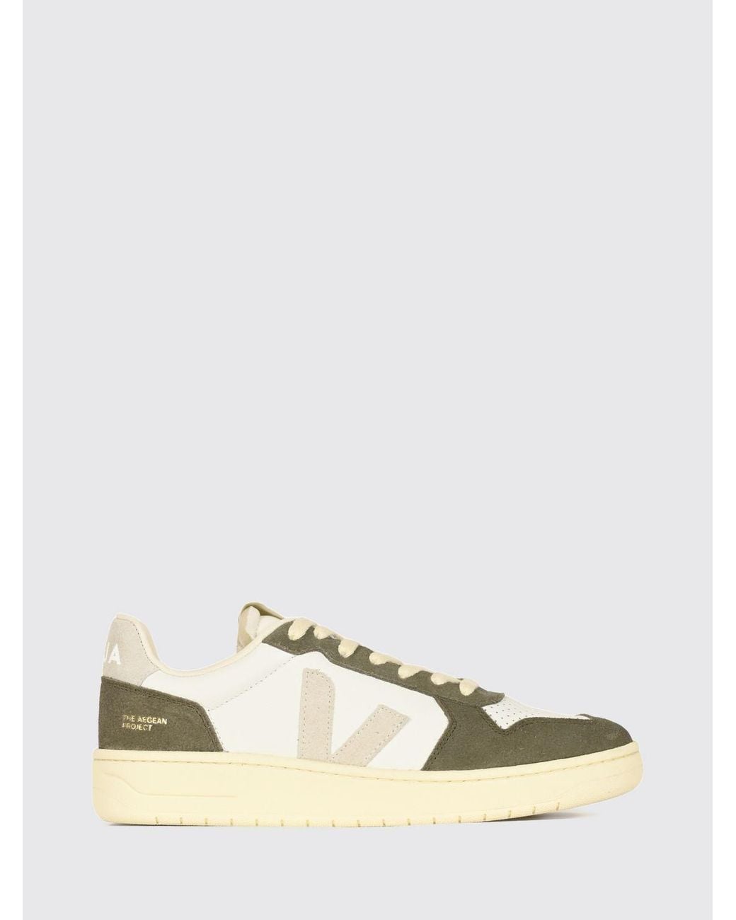 Veja Natural V-82 Two-Tone O.T. Leather Trainers With Perforated Toe And Contrast Logo for men