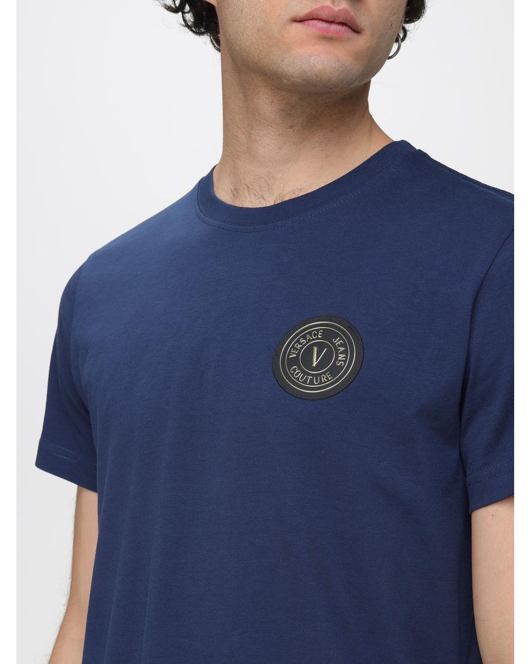 Versace Jeans Couture Blue Cotton T-Shirt With Logo for men