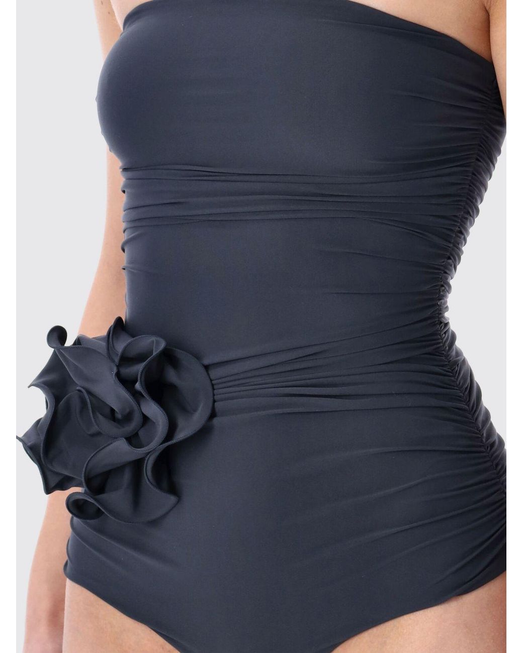 Magda Butrym Blue Off-The-Shoulder One-Piece Swimsuit With Flower Appliqué
