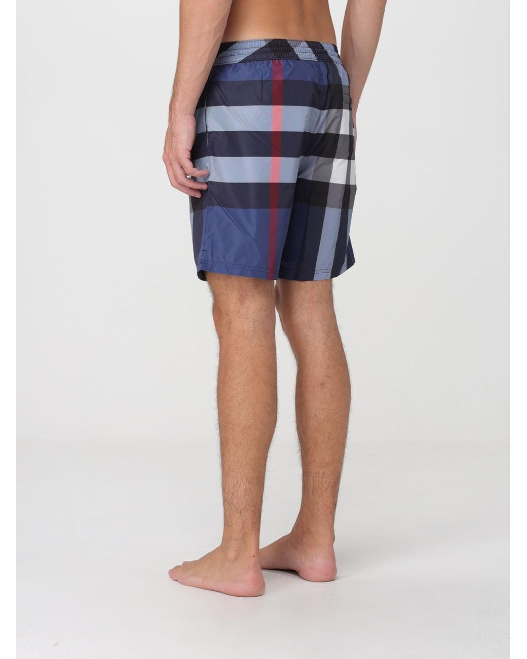 Burberry Blue Check Pattern Swim Shorts With A Drawstring Waistband for men