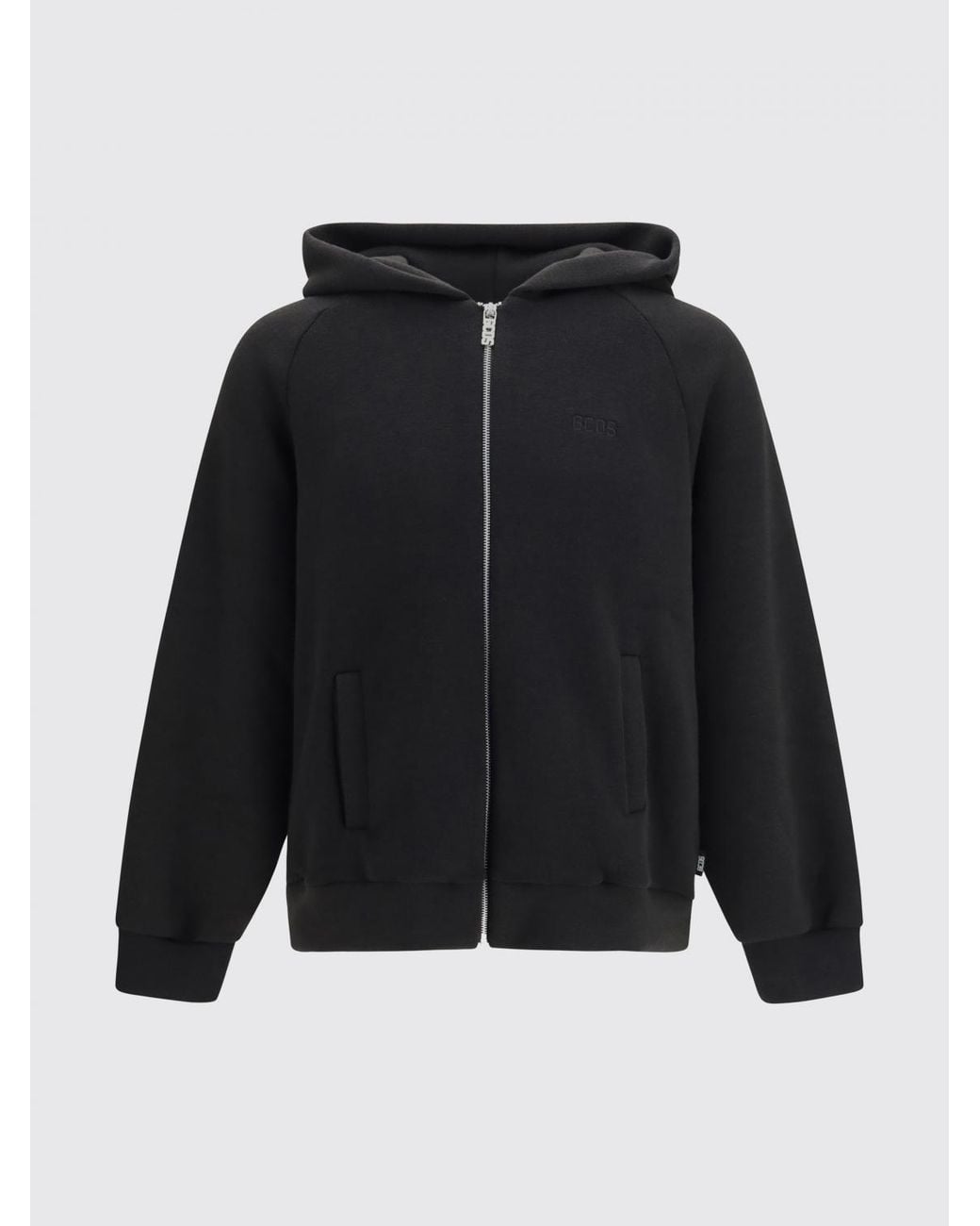 Gcds Black Cotton Zip-Up Hoodie With Contrast Logo for men
