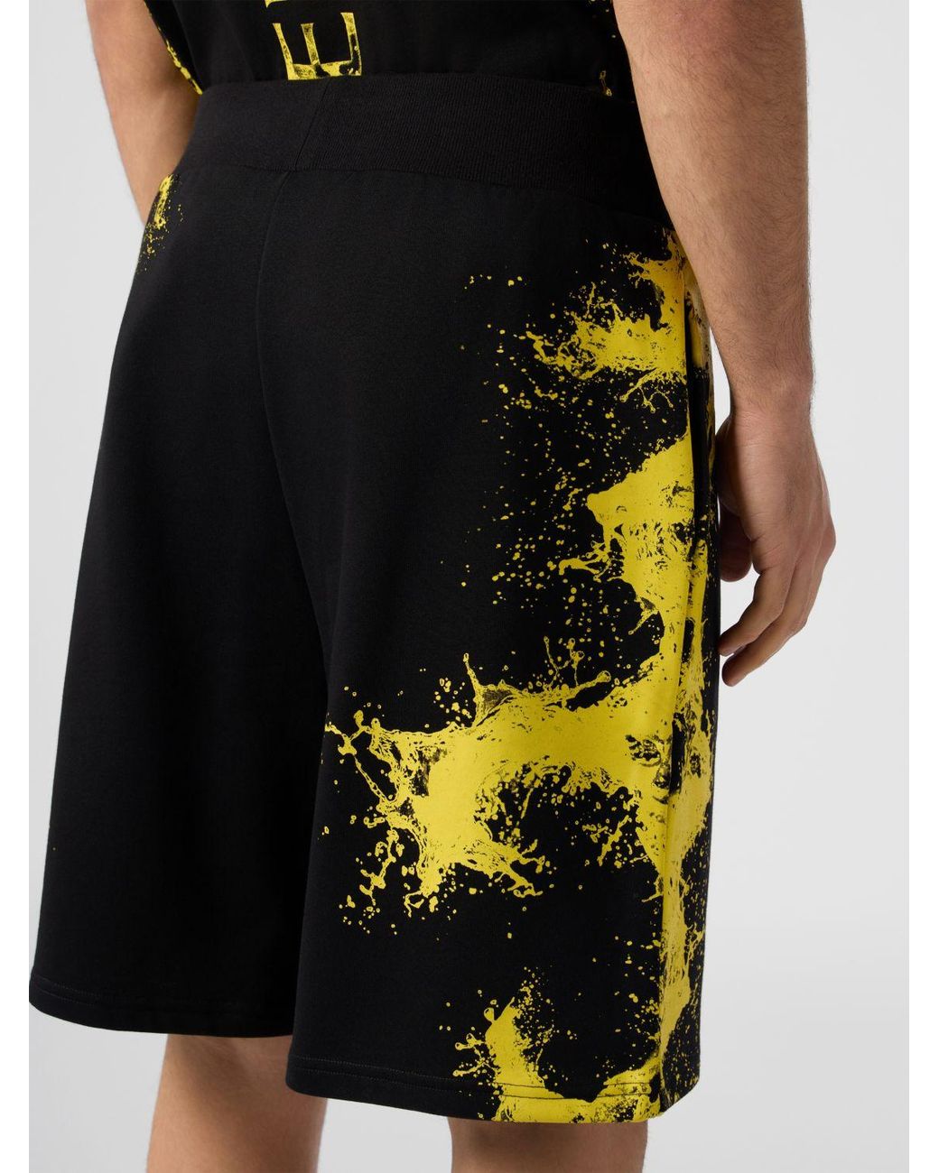 Philipp Plein Black Abstract Print Jogging Shorts for men