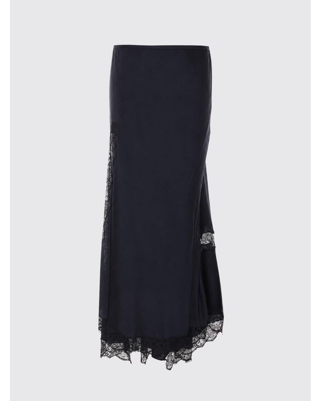 Isabel Marant Blue A-Line Silk Midi Skirt With Embroidered Lace Inserts