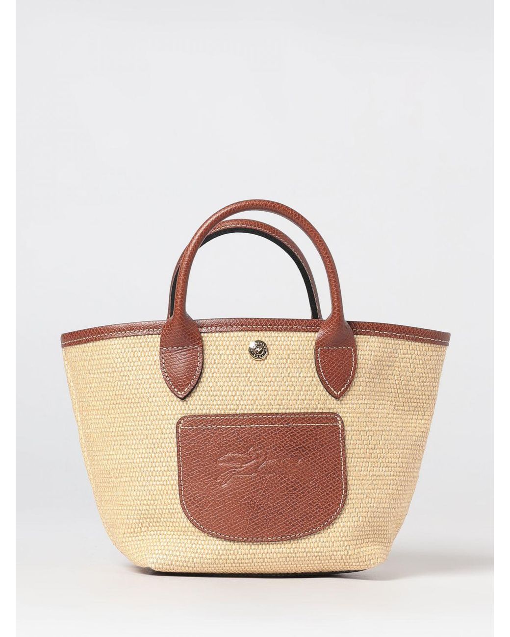 Longchamp Brown Le Pliage Collection Raffia Mini Tote With Leather Handles