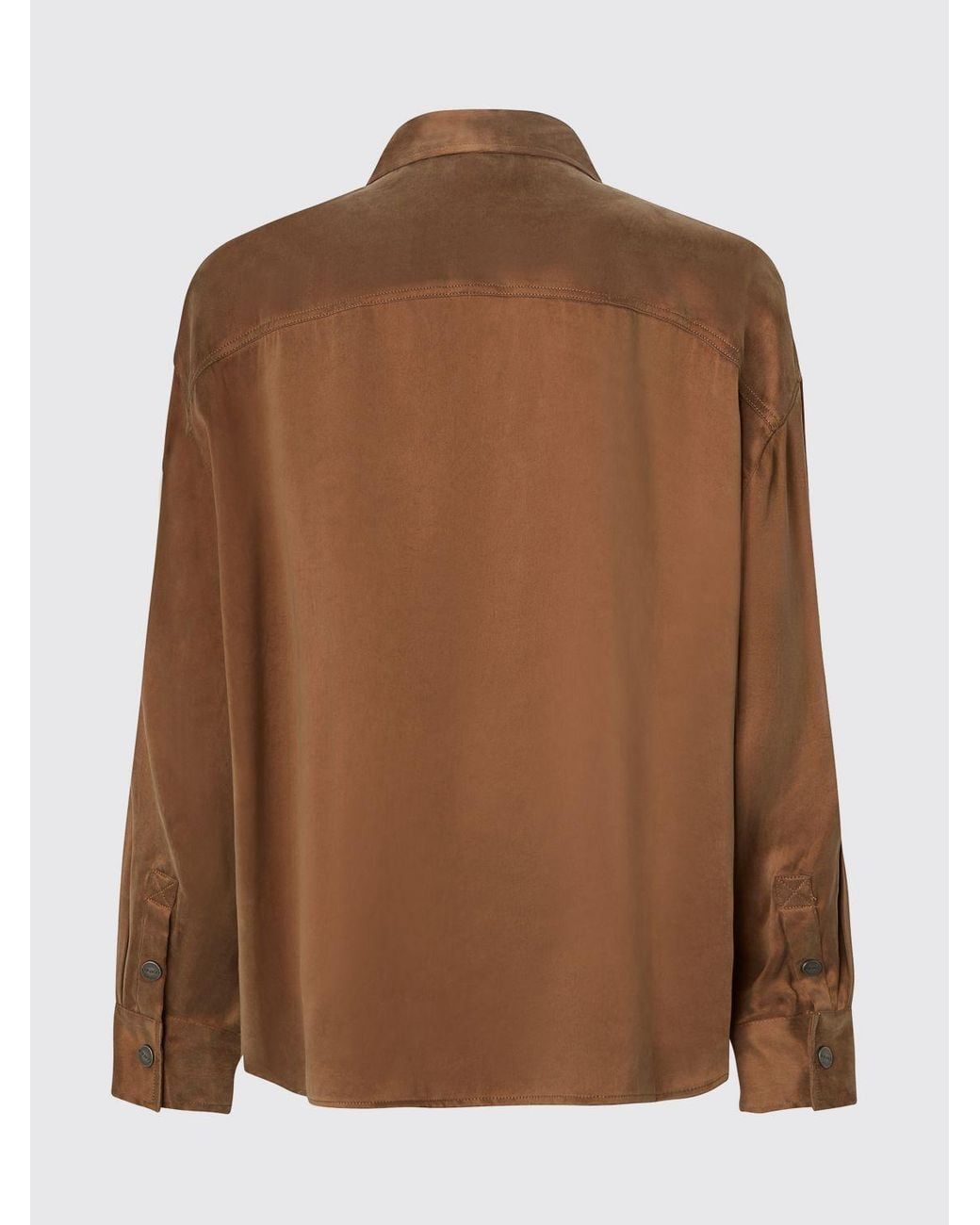 Pinko Brown Cupro And Viscose Twill Shirt With Dropped Shoulders