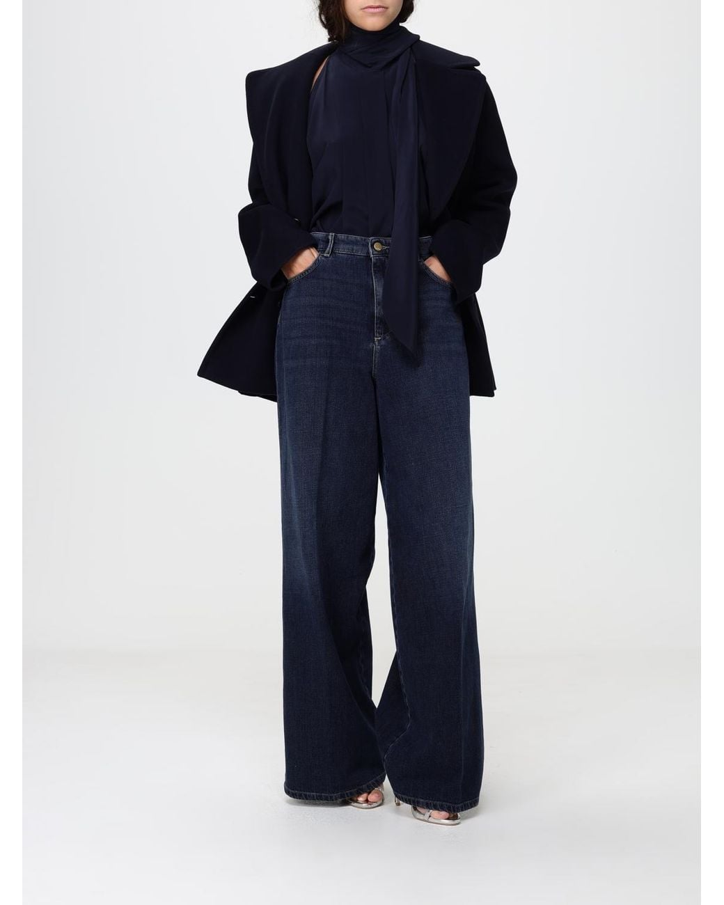 Blusa De Seda Plisada Con Cuello De Lazo Y Hombros Descubiertos Max Mara de color Blue