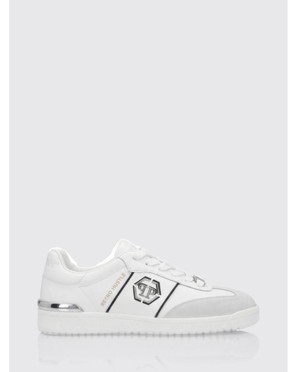 Philipp Plein White Retro Hustle Leather Sneakers With Hexagon Logo for men