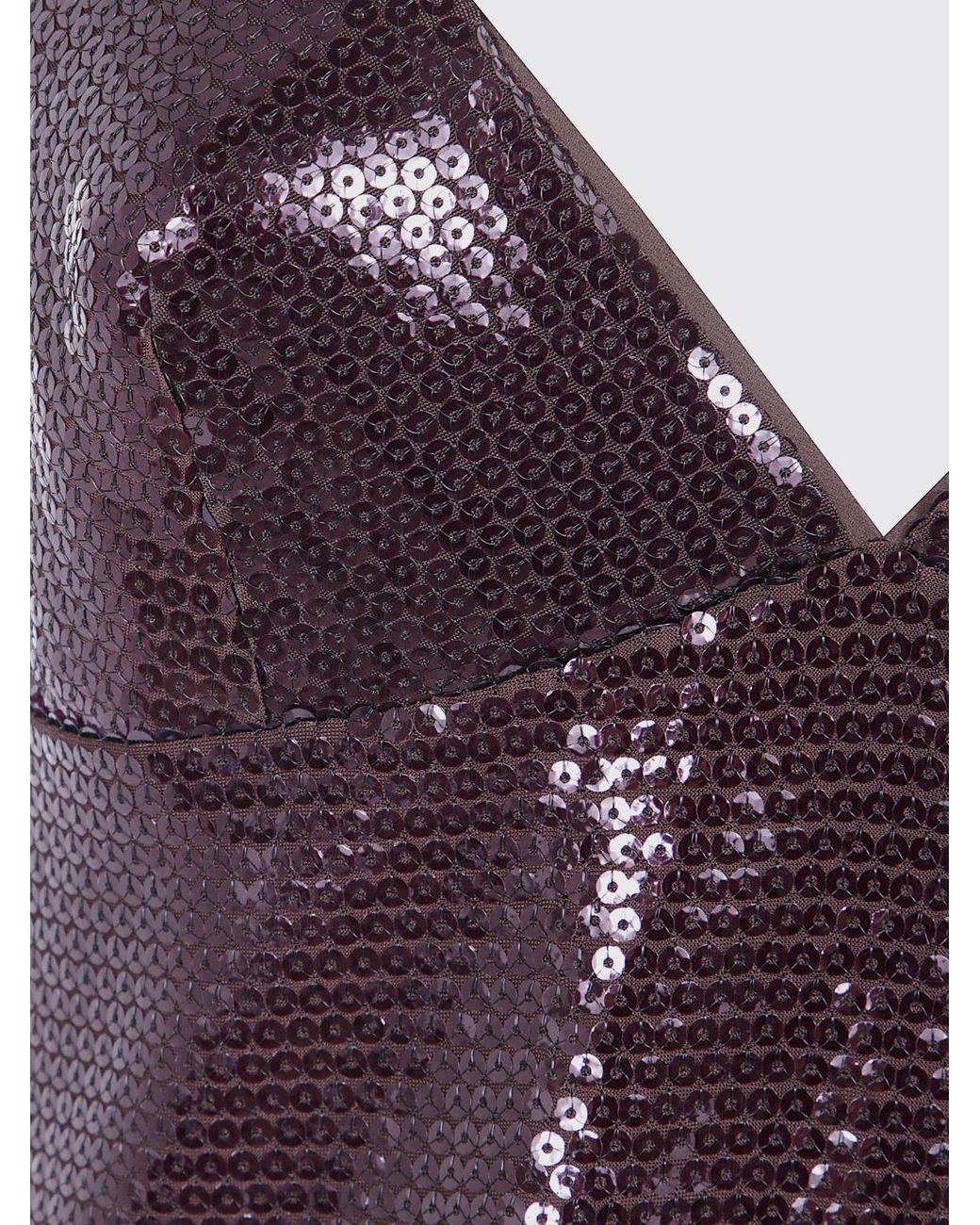 Alberta Ferretti Purple Slim Fit V-Neck Evening Top With All-Over Sequins