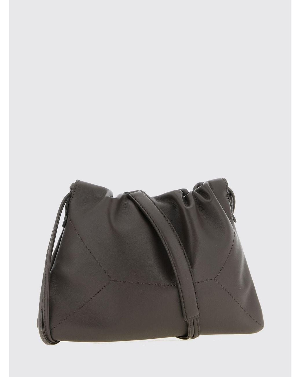 Brunello Cucinelli Gray Draped Calfskin Leather Crossbody Bag