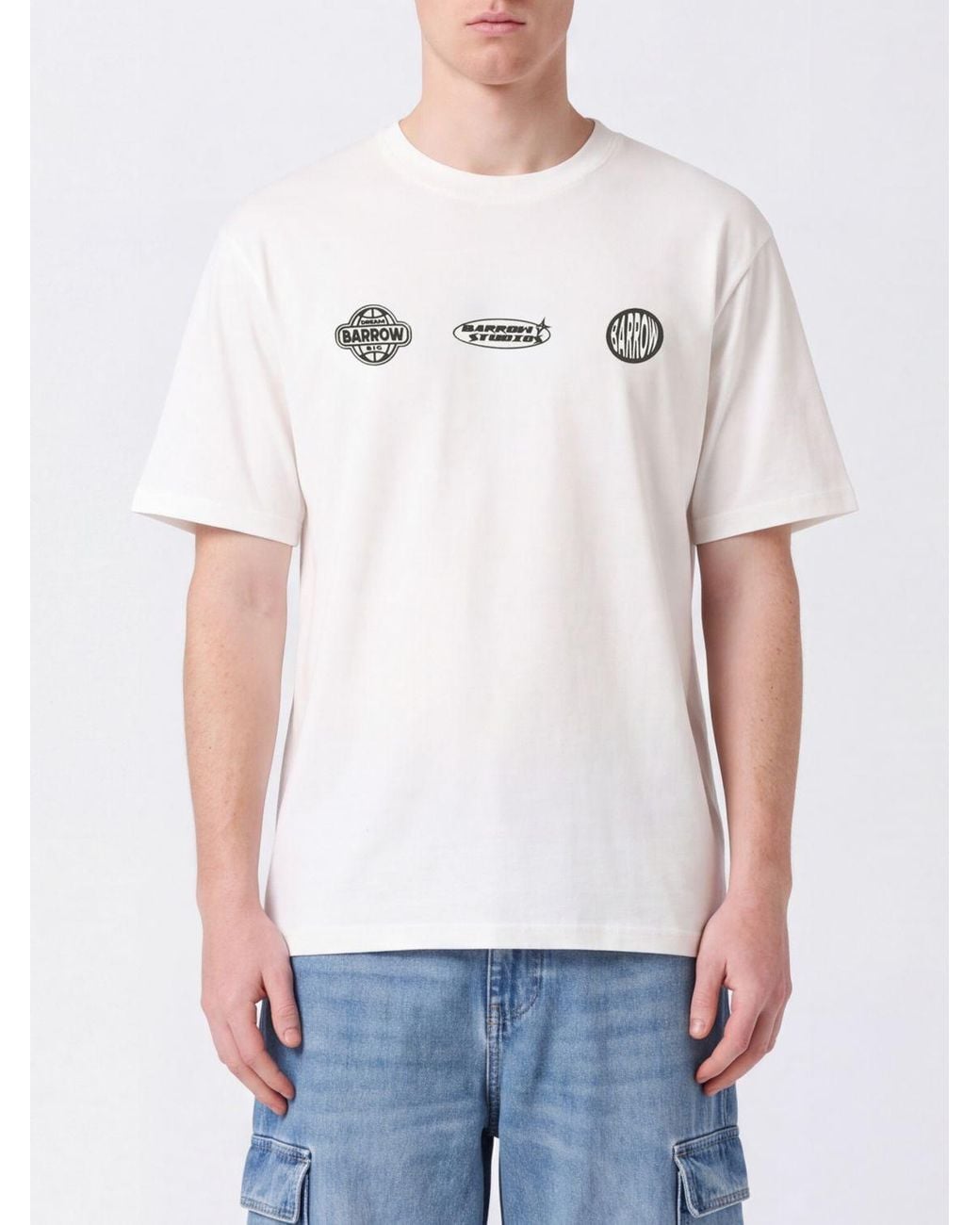 Barrow White Cotton T-Shirt With Graphic Print And Contrast Logo for men