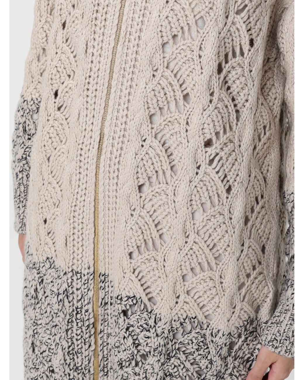 Fabiana Filippi Natural Bicolour Open-Knit Wool And Silk Blend Bomber Cardigan